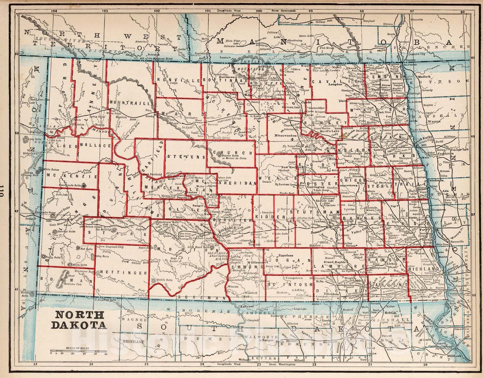 Historic Map : World Atlas Map, North Dakota 1893 - Vintage Wall Art – Historic Pictoric