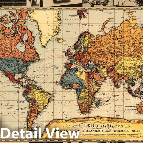 Historic Wall Map : 1939 A.D. Pictorial history and world map - Vintage Wall Art