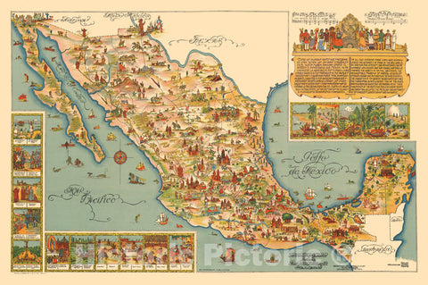 Historic Map - Pictorial Map of Mexico. Published by Fischgrund Publishing Co, 1931 - Vintage Wall Art