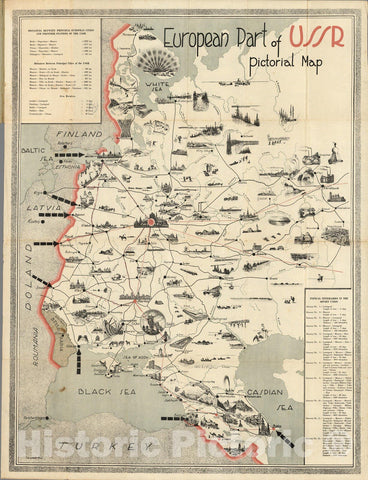 Historic Map : European Part of U.S.S.R. (Union of Soviet Socialist Republics). Pictorial Map, 1939 - Vintage Wall Art