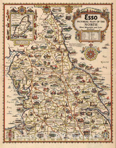 Historic Map : Esso Pictorial Plan of the North. Moor: Mountain and Lake District. 1933 - Vintage Wall Art
