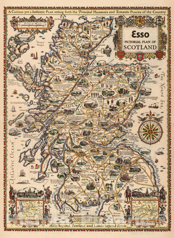 Historic Map : Esso Pictorial Plan of Scotland. 1931 - Vintage Wall Art
