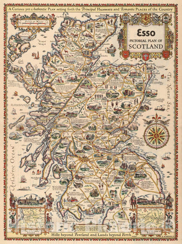 Historic Map : Esso Pictorial Plan of Scotland. 1931 - Vintage Wall Art