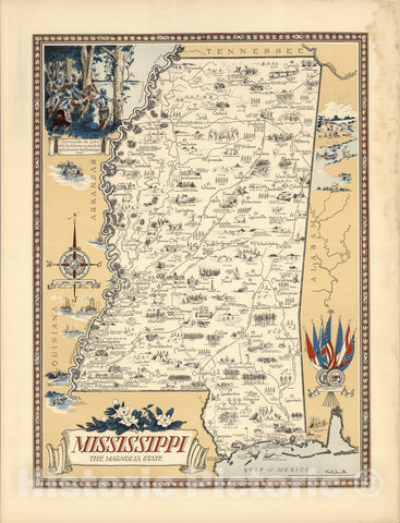 Historic Map : Mississippi, The Magnolia State. 1950 - Vintage Wall Art