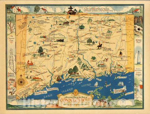 Historic Map : Historical Map of the State of Connecticut, 1937 - Vintage Wall Art