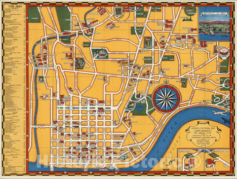 Historic Map : Historic & pictorial map, Cincinnati, the Queen City, 1938 - Vintage Wall Art