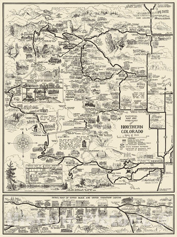 Historic Map - Pictorial Map and Directory of Northern Colorado. Map of Estes Park and Upper Thompson Canyon, 1940 - Vintage Wall Art