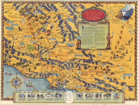 Historic Map - A Pictorial Map of the Edison Electrical Service System in Central and Southern California, 1935 - Vintage Wall Art
