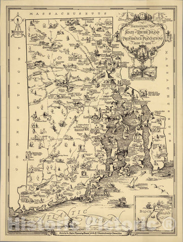 Historic Map : Tercentenary Map of the State of Rhode Island and Providence Plantations 1636-1936. - Vintage Wall Art