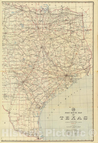 Historic Map : Post Route Map of the State of Texas December 1, 1944. (Eastern Division.) - Vintage Wall Art