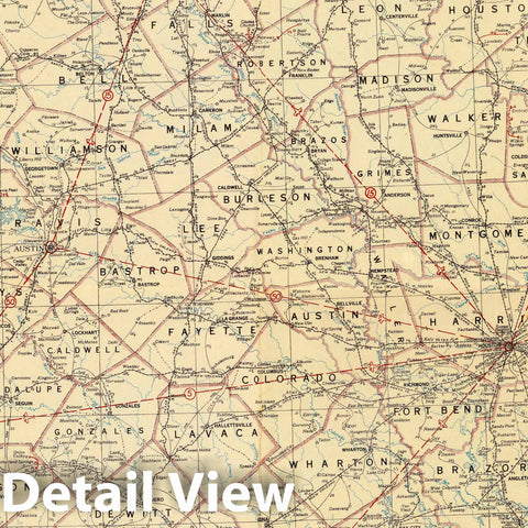 Historic Map : Post Route Map of the State of Texas December 1, 1944. (Eastern Division.) - Vintage Wall Art