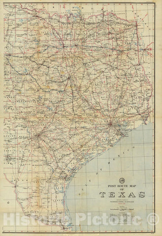 Historic Map : Post Route Map of the State of Texas January 1, 1948. (Eastern Division.) - Vintage Wall Art