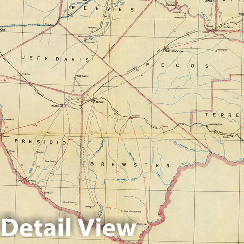 Historic Map : Post Route Map of the State of Texas January 1, 1948. (Western Division.) - Vintage Wall Art