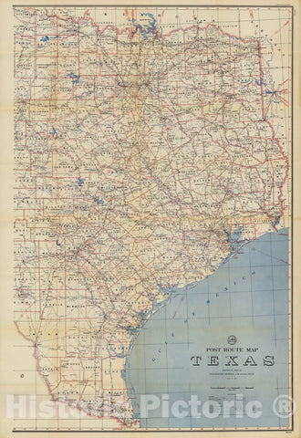 Historic Map : Post Route Map of the State of Texas July 15, 1950. (Eastern Division.) - Vintage Wall Art