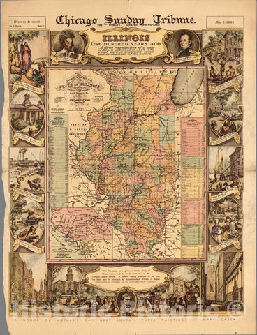 Historic Map - The tourist's pocket map of the State of Illinois, 1935 - Vintage Wall Art