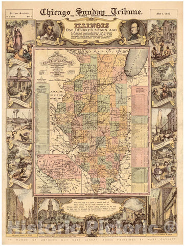Historic Map - The tourist's pocket map of the State of Illinois, 1935 - Vintage Wall Art