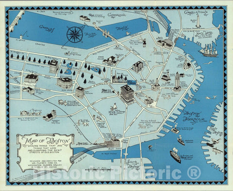 Historic Map : Decorative map of Boston : A pictorial and historic review of Boston, 1926 - Vintage Wall Art
