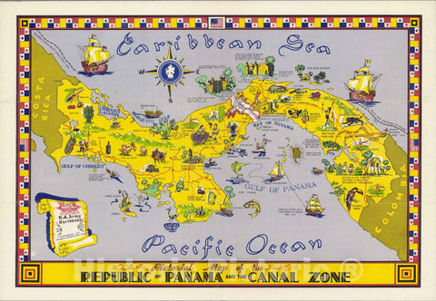 Historic Map : Pictorial map of the Republic of Panama and the Canal Zone, 1952 - Vintage Wall Art