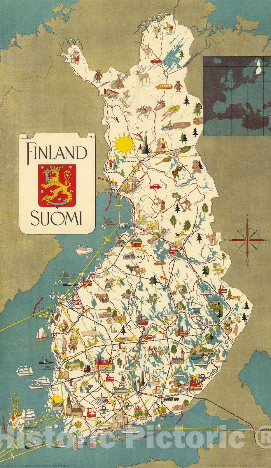 Historic Map : Finland, Finland Suomi 1949, Historic Map , Vintage Wall Art
