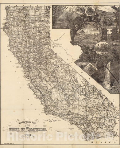 Historic Map : Geographical map of the State of California, 1893 - Vintage Wall Art