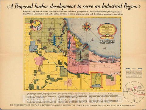 Historic Map : Pictorial map of Chicago's harbor and industrial region, 1928 - Vintage Wall Art