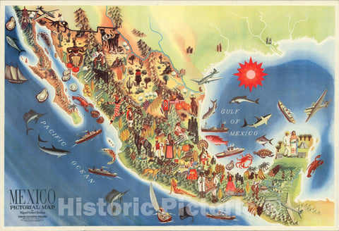 Historic Map : Mexico pictorial map by Miguel Gomez Medina, 1931 - Vintage Wall Art