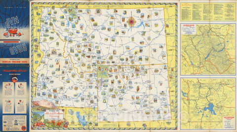 Historic Map : Pictorial Map Idaho - Montana - Wyoming. Waterton-Glacier International Peace Park. Yellowstone National Park, 1949 - Vintage Wall Art