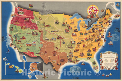 Historic Map : Standard School Broadcast. Pictorial Music - Map of the United States of America, 1949 - Vintage Wall Art