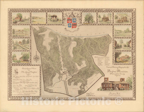 Historic Map : Pictorial Chart and Topographic Map of Stratford Plantation, Westmoreland County, Virginia, 1955 - Vintage Wall Art