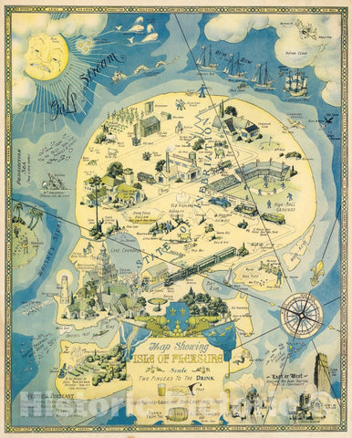 Historic Map - Pictorial Map Showing the Isle of Pleasure, 1931, - Vintage Wall Art