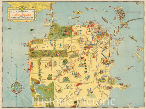 Historic Wall Map : A Pictorial Map of San Francisco, 1939 - Vintage Wall Art