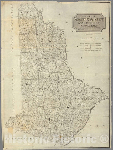 Historic Map : Real Estate, Wayne and Pike counties, Pennsylvania 1814 - Vintage Wall Art