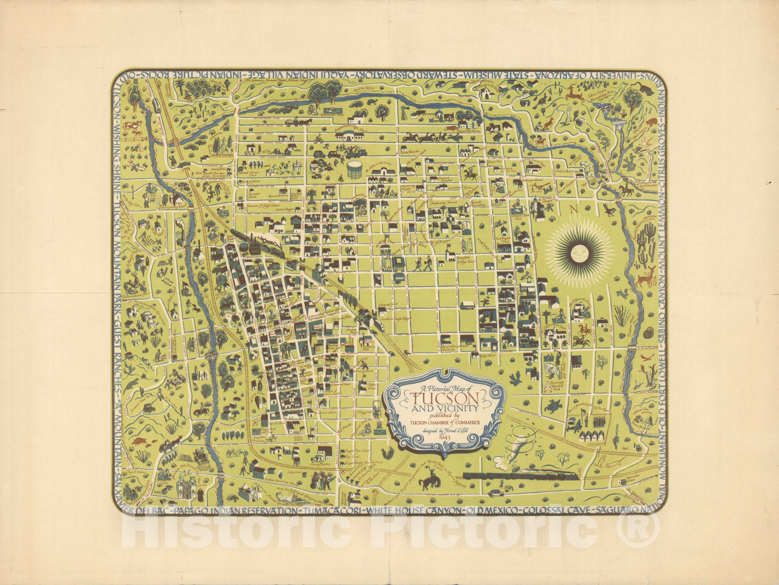 Historic Map : A pictorial map of Tucson and vicinity, 1943 - Vintage Wall Art