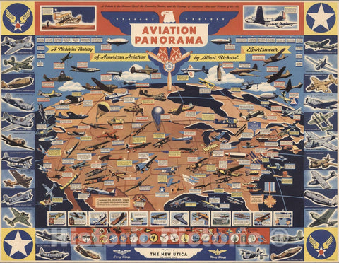 Historic Map : Aviation Panorama. A Pictorial History of American Aviation by Albert Richard Sportwear. 1943 - Vintage Wall Art