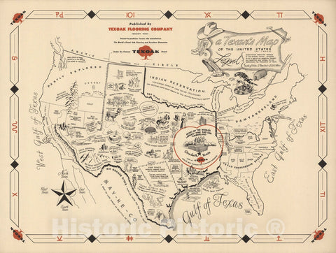 Historic Wall Map : A Texan's Map of the United States (of Texas), 1965 - Vintage Wall Art