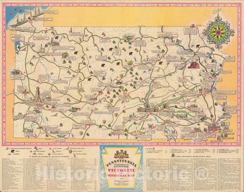 Historic Map : Pennsylvania Department of Commerce Pictorial and Historical Map, 1940 - Vintage Wall Art