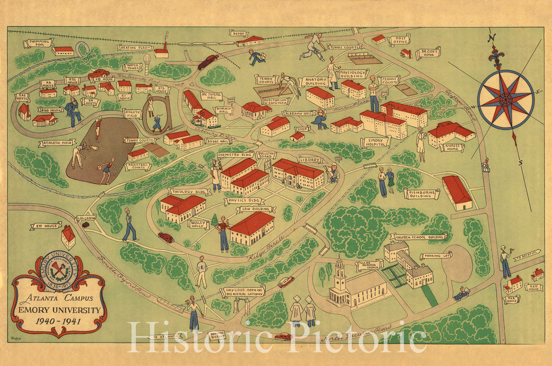 Historic Map : Atlanta campus : Emory University 1940-1941 1941 - Vintage Wall Art