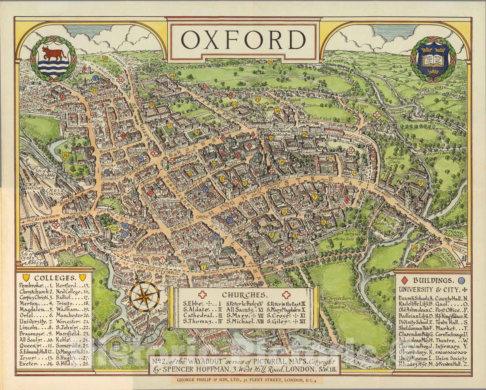 Historic Map : Oxford : No. 2 of the wayabout series of pictorial maps, 1936 - Vintage Wall Art