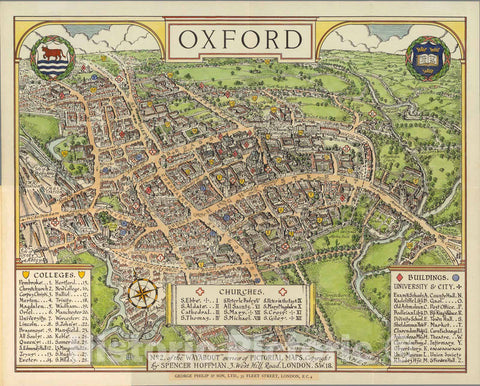 Historic Map : Oxford : No. 2 of the wayabout series of pictorial maps, 1936 - Vintage Wall Art