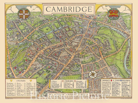Historic Map : Campbridge : No. 1 of the wayabout series of pictorial maps, 1929 - Vintage Wall Art
