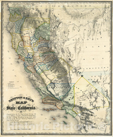 Historic Map - Britton & Rey's Map of The State of California, 1857 - Vintage Wall Art