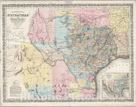Historic Map : Richardson's New Map of The State of Texas, 1861 - Vintage Wall Art