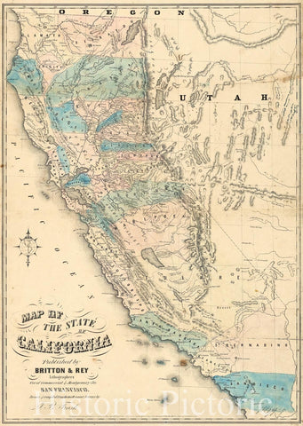 Historic Map : Map of the State of California, 1853 - Vintage Wall Art