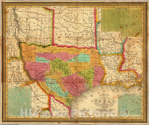 Historic Wall Map : A New Map of Texas, With The Contiguous American & Mexican States, 1836 - Vintage Wall Art
