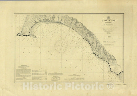 Historic Map : Drake's Bay, California. United States Coast And Geodetic Survey, 1883 - Vintage Wall Art