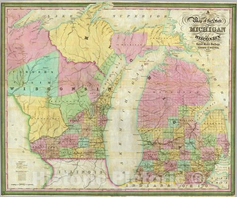 Historic Map : Map of the State of Michigan and Territory of Wisconsin, 1839 - Vintage Wall Art