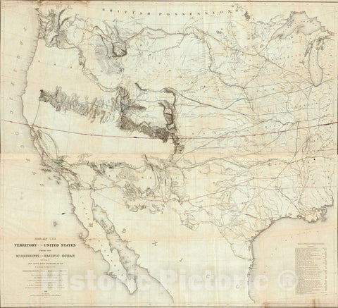 Historic Map - Map of the Territory of the United States from the Mississippi to the Pacific Ocean Ordered, 1857, U.S. Pacific RR Survey - Vintage Wall Art