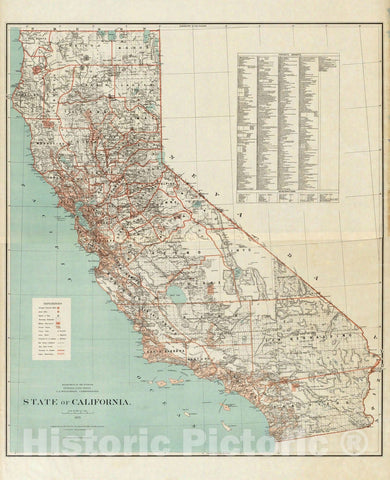 Historic Map : Department of The Interior General Land office Map - State of California. 1879 - Vintage Wall Art