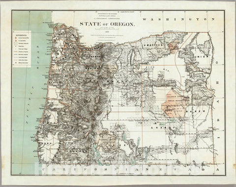 Historic Map : Department of The Interior General Land office Map - State of Oregon. 1879 - Vintage Wall Art