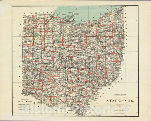 Historic Map : Department of The Interior General Land office Map - State of Ohio. 1878 - Vintage Wall Art